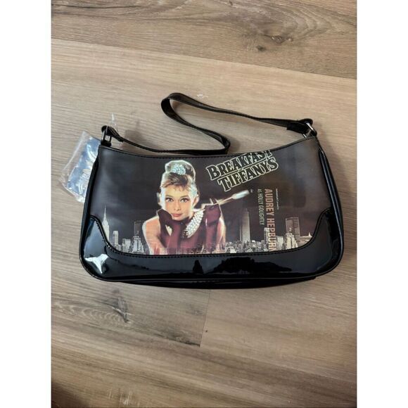 Vintage Breakfast At Tiffany’s Purse Audrey Hepburn Black Vinyl 2004 Shoulder - Picture 1 of 6